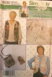 CRAFTS UNCUT SIMPLICITY 4930 Sewing Pattern CRAZY QUILT IN A DAY VEST PURSE