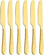 Gold Dinner Knife Set, Seeshine 9.2-inch(23.4cm) Stainless Steel Shiny Gold Dinner Table Knife Silverware, Set of 6