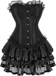 [OFFSUM] Women's Sexy Corset - Satin Lace Mesh Embroidery Patchwork Bustier Dress Adjustable Party Wedding Large Size Irregular Strapless Clothing