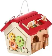 Oshhni Activity Cube,Wooden Baby Toy,Wooden Busy House Toy,Montessori Travel Toy for Toddlers,1+ Year Old Boys Girls, red