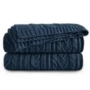 Navy Blue Cable Knit Throw Blanket Oversized 60 x 80 Super Soft Comfy Knitt