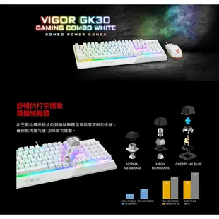 msi 微星 MSI Vigor GK30 COMBO TC/WHITE 電競鍵盤滑鼠組(黑/白) 現貨 廠商直送