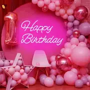 Happy Birthday Neon Sign Reusable Happy Birthday LED Light Up Sign 16 Inch Pink