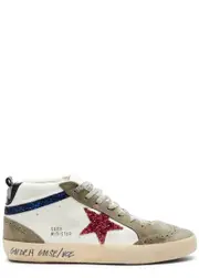 Golden Goose Mid Star Distressed Panelled Leather Sneakers - White And Red - 4 4