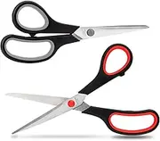 Scissors 2 Pack 8" Precision Stainless Steel All Purpose Scissor Ultra Sharp Craft Fabric Sewing Comfort-Grip Scissor for Office Arts Crafts Home Kitchen Black Grey Red