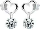 925 Sterling Silver Butterfly Earrings Love Heart Cubic Zirconia Stud Women Girl