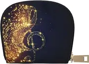 [EdWal] Gold Musical Note with Fallen Shiny Star Print Card Holder Unisex Credit Card Case for Men and Women Leather Card Holder, Slim Business Card, White, One Size