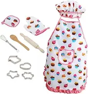 Gogogmee 1 Set Cooking Apron with Chef Hat Kitchen Pretend Play Costume Fun Baking for Develops Creativity Hand Eye Coordination Present for Young Chefs