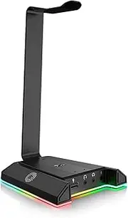 EKSA Gaming Headset Stand Holder, Aluminum RGB 7.1 Surround Sound Headphone Headset Stand Holder Hanger Hook with USB Charger and 3.5mm AUX Port Universal Fit for Gamers Gifts Desk Gaming Accessories