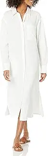 [The Drop] Women's Fiona Relaxed Linen Midi Shirt Dress, White, L