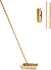 [SHANGPEIXUAN] Pizza Oven Brush - 41-Inch Long Wood Handle Brass Bristles with Steel Scraper, Outdoor Pizza Oven Tool