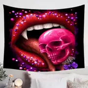 Cool Art Black Deadly Sweet Lips and Lollipop Skull Tapestry