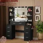 Black Makeup Table With Large Mirror And 11 LED Light With 7 Drawers & Shelves
