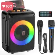 Karaoke Machine for Adults Kids - Bluetooth Speaker 2 Microphones & DJ Lights
