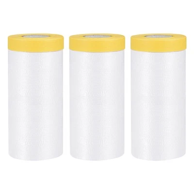 Pre-Taped Masking Film 3.6ft x 82ft Medium-Tack Painters Tape Orange 3Pcs
