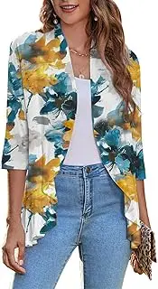 [Zeagoo] Women's Open Front Cardigan 3/4 Sleeve Draped Ruffles Soft Knit Sweaters