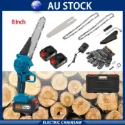 8" Mini Cordless Electric Chainsaw 2XBattery-Powered Wood Cutter Rechargeable AU