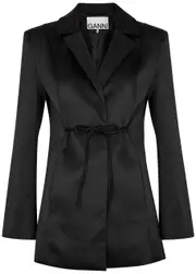 Ganni Tied Satin Blazer - Black - 42 (UK14 / L) 42 (UK14 / L)