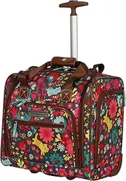 [Lily Bloom] Designer 15 Inch Carry On - Weekender Overnight Business Travel Luggage - Lightweight 2- Roller Wheels Suitcase - Under Seat Rolling Bag for Women, Playful Garden Gray, One Size, Under Seat