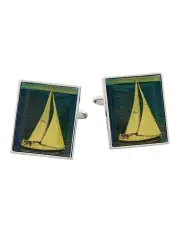[Cudworth] Screen Print Yacht Cufflinks in Blue