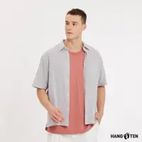 在飛比找momo購物網優惠-【Hang Ten】男裝-棉麻基本款素色休閑短袖襯衫(冰藍)
