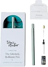 Tom's Studio Lumos Pro Duo Tip (Sage) | Refillable Fineliner, Writing & Brush Pen | Comes with 11 Tips, 3ml Deep Black Ink Sample & 2x Ink Reservoirs