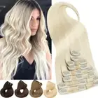 CLEARANCE 100% Human Hair Extensions Clip in Weft Remy Full Head Brown Blonde AU