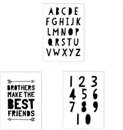 Baby Nursery Alphabet Wall Art Poster and Print Numerals Canvas Painting Black White Picture Kids Room Decor 40x60cmX3PCS Frameless