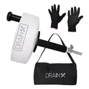 DrainX Pro 50FT Steel Drum Auger Plumbing Snake with Gloves and Bag