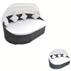 Outdoor Lounge Bed with Canopy Garden Furniture Poly Rattan Brown/Black vidaXL