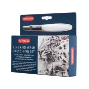 Derwent Line & Wash Pencils Eraser Sharpener Waterbrush Sketching Set 14 Pieces