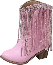 [IWIHMIV] Girls' Boots Cowboy Boots Girls Dress Boots Kids Cowboy Boots for Girls Western Boots with Low Heel Girls Glitter Boots