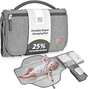 Portable Diaper Changing Pad - Changing Pad Portable with Wipes Pocket, Waterproof Diaper Changing Mat, Portable Changing Pad for Baby, Newborn Gift（Grey）