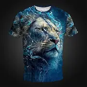 Men's Graphic Animal Lion T shirt Short Sleeve T shirt 3D Print Crew Neck Shirt Daily Designer Retro Vintage Sports Outdoor Holiday Going out Blue Red Green Sp