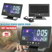 Digital Alarm Clock Temperature Snooze Bedside Table Time Display Weather Home