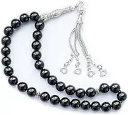 [MIACIA] 10mm Tasbih Natural Black Agate Stone Islamic Misbaha Bracelet Moon Tasbeeh Sibha 33 Prayer Beads Hand Bracelets, 10mm, Glass, Agate