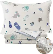 Joyreap 4 Piece Cotton Toddler Bedding Set for Kids Boys n Girls, Ocean Style Starfish Whale Crab Printed, Includes Quilted Comforter, Fitted Sheet, Top Sheet, and Pillow Case
