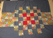 Handmade Patchwork Quilt Top Vintage Calico Cheater Fabric 71" X 71"