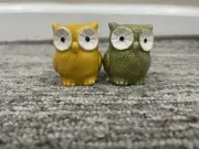 Green & Yellow Big Eyes Owl Owls Ceramic Salt & Pepper Shakers Home Collectibles