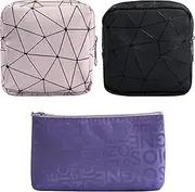 VEGCOO 3pcs Sanitary Napkins Storage Bag, Period Bag for On The Go with Zip, Tampon Storage Bag, Waterproof Sanitary Towels Bag, Small Portable Tampon Bag for Women and Girls, Purple