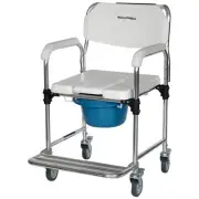 Aluminium Rolling Commode Chair with Wheels, 136kg Capacity, White/Blue