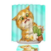 Funny Ginger Cat Playing with a Cactus Shower Curtain
