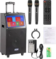 Karaoke Machine with Touch Screen Download APP Connection WiFi Bluetooth Projection TV Outdoor Party Singing and Dancing Portable Bluetooth Speaker with Microphone Set
