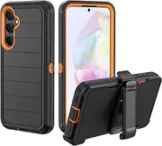 for Samsung Galaxy A35 5G Case with Belt Clip & Kickstand, Full-Body Protection Multi Layers Rugged Case with Belt Holster for Samsung Galaxy A35 5G (Black+Orange)