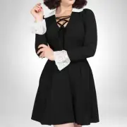 NEW Collectif London Marceline Mini Flared Dress Black + Cream SZ Med