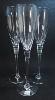3 MIKASA CRYSTAL CHAMPAGNE FLUTES "CORSICA" (POLISHED) XLNT
