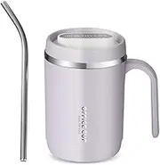 Coffee Mug with Handle, 12oz Stainless Steel Insulated Coffee Travel Mug, Double Wall Vacuum Reusable Coffee Cup with Lid, Perfect for Hot/Ice Coffee, Tea, Beer (Purple)