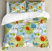 Abstract Duvet Cover Set with Pillow Shams Geometric Funky Swirl Print