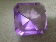 Oleg Cassini Crystal Paperweight Lavender Emerald Cut Large Square 3" Signed NIB