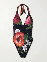 [Dolce & Gabbana] Dolce & Gabbana - Floral-print Halterneck Swimsuit - Black - 1 1 Black